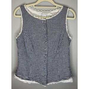 Christian Lacroix Top Small Blue White Button Front Sleeveless Cottage Prairie